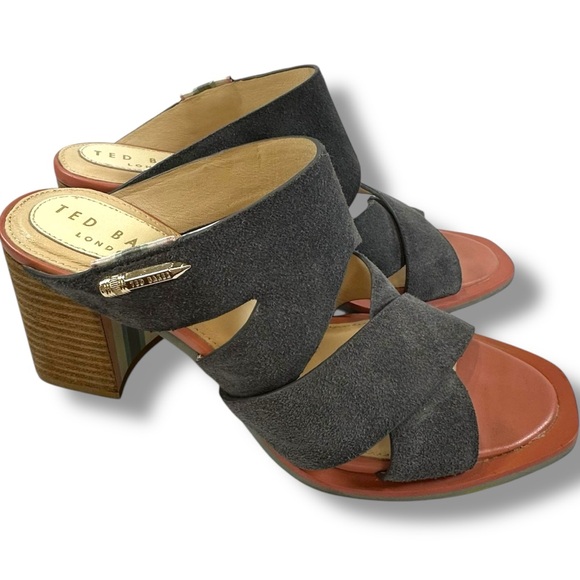 Ted Baker Shoes - Ted Baker London Black Suede Mule Heeled Sandal Pop of Color Size 37.5